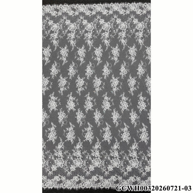 GCWH00320260721-03 Beaded Floral Bridal Lace Fabric with Scattered Motifs and Decorative Borders